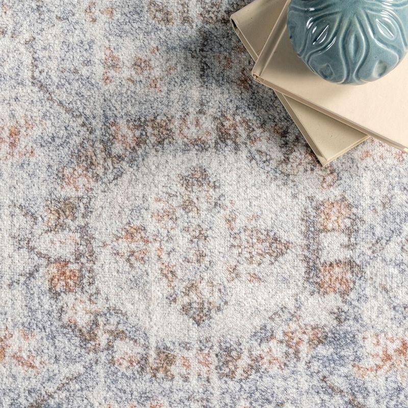 19" Square Gray Floral Easy-Care Washable Rug