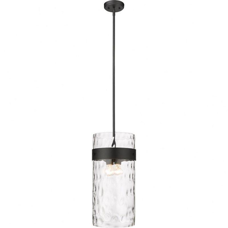 Fontaine Transitional 4-Light Matte Black Pendant with Ripple Glass Shade