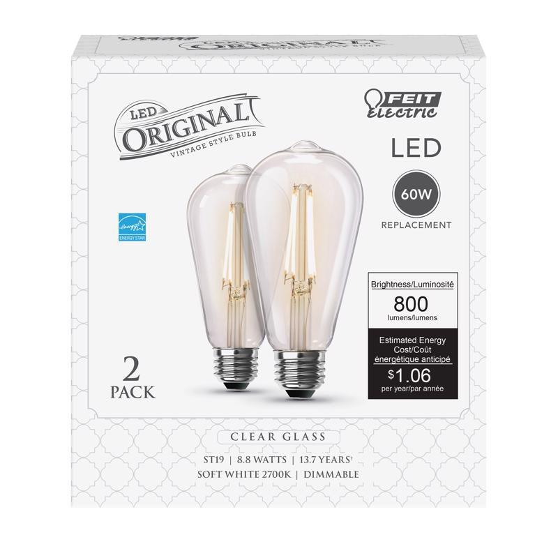 Feit Electric ST19 Clear Glass Filament LED Bulb 60W Equivalent 2-Pack