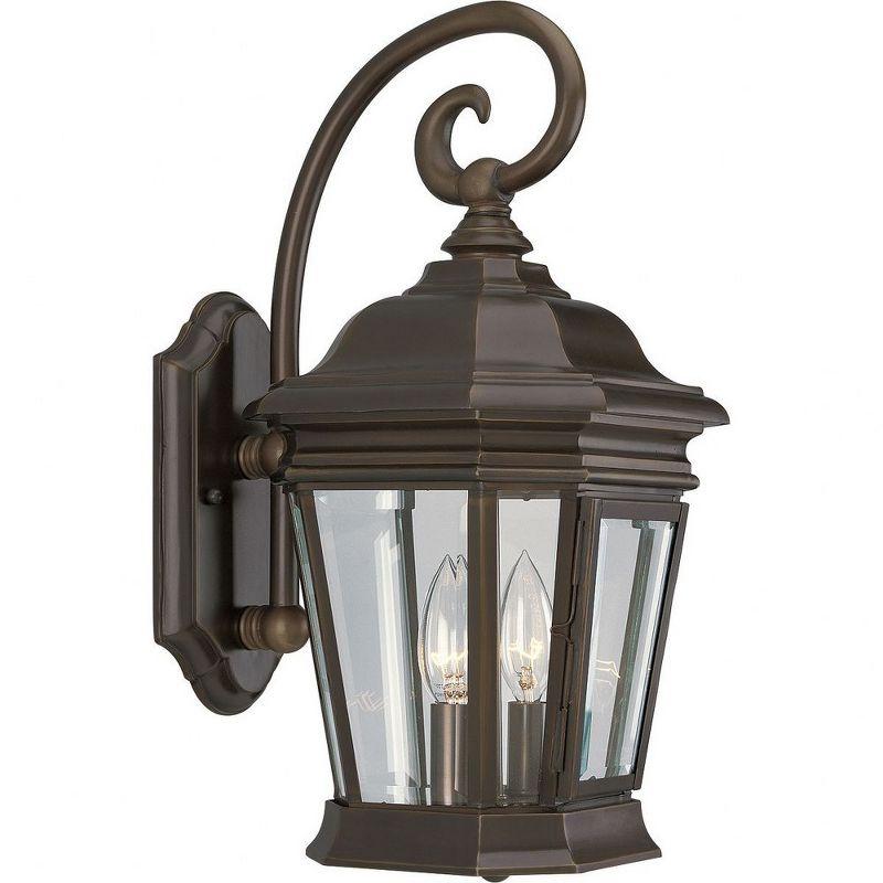 Progress Lighting Crawford 2-Light Wall Lantern, Oil Rubbed Bronze, Clear Beveled Glass Panels