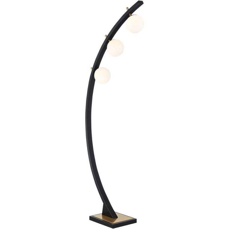 Possini Euro Design Rialto Modern Arched Floor Lamp 68 1/4" Tall Warm Gold Matte Black 3 Light Frosted White Glass Orb Shade for Living Room Reading