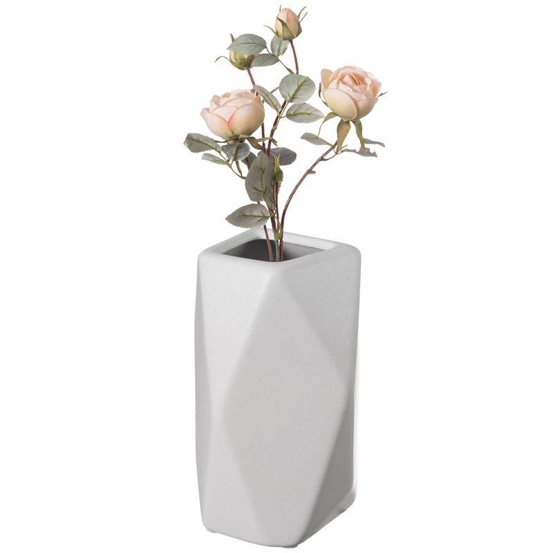 Uniquewise 8" H Decorative Ceramic Multi Paned Vase, Modern Style Centerpiece Table Vase White, Medium