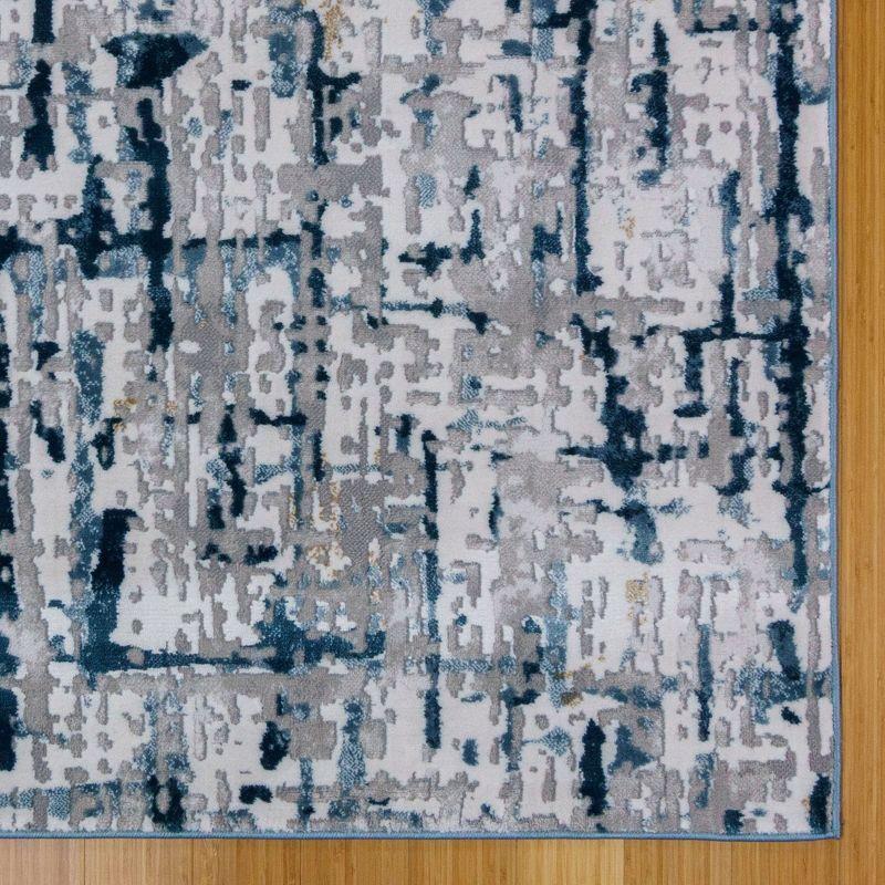 Quattro Abstract Gray Navy Blue Ivory Modern Polypropylene Indoor High-Low Area Rug