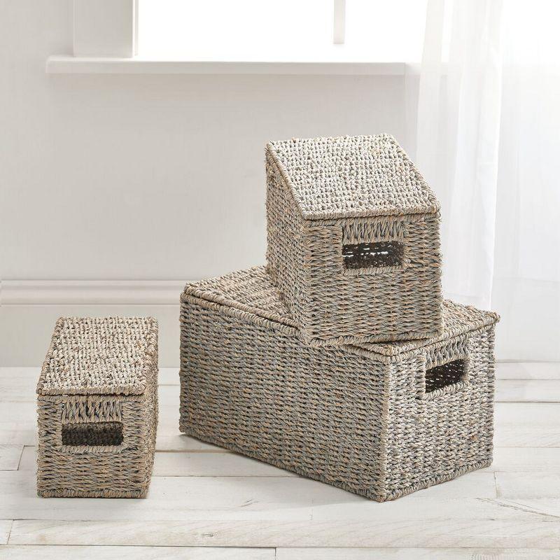 mDesign Woven Seagrass Home Storage Basket with Lid, Set of 3