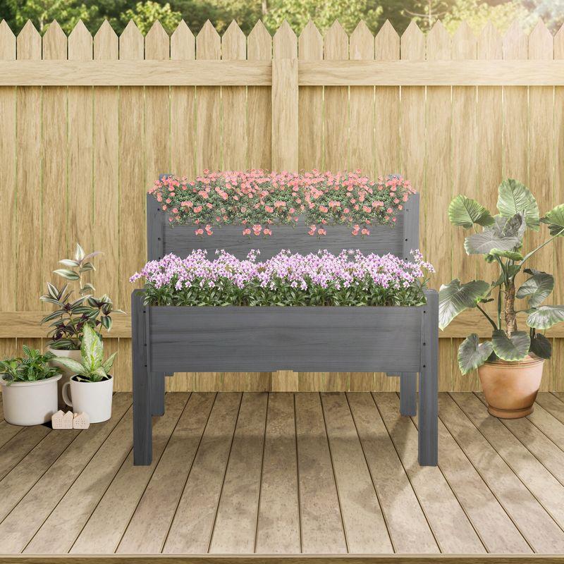 Ascend 34" Gray 2-Tier Wooden Raised Garden Bed for Outdoor Spaces