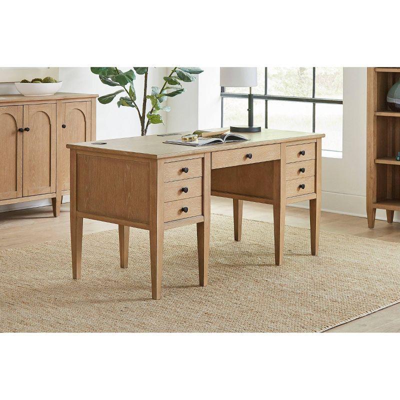 Martin Furniture Modern Wood Half Pedestal Desk Laurel Collection Light Brown: Executive Workstation with All-Purpose Drawer