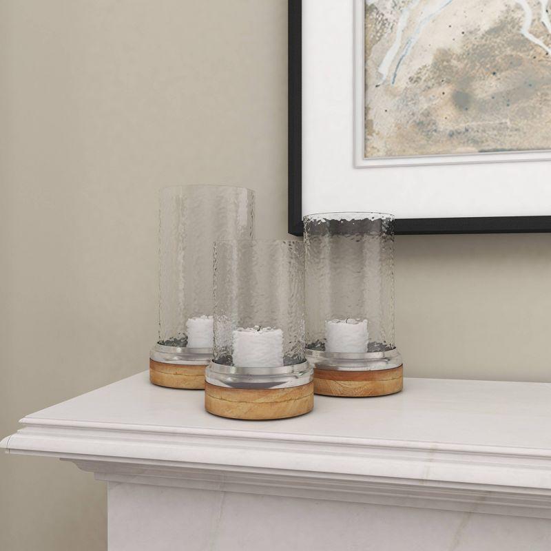 Set of 3 Mango Wood and Aluminum Candle Holders - Olivia & May