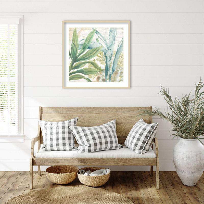 Quiet Coastal Collage II 33" Framed Abstract Botanical Print in Natural Wood