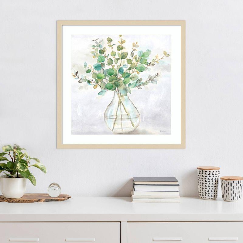 Eucalyptus Vase Watercolor Botanical Art in Beige Wood Frame, 25"x25"