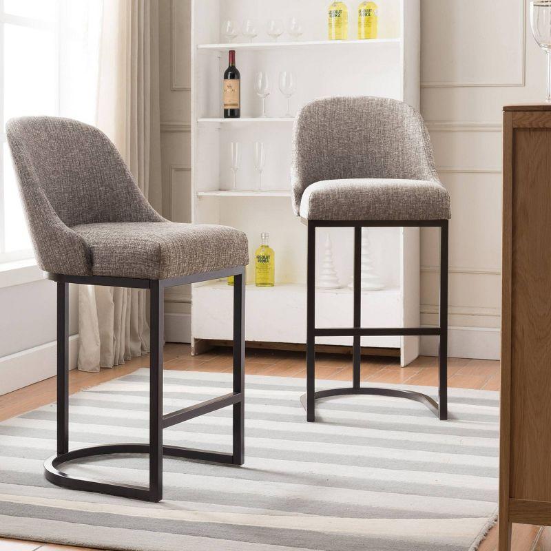 Leick Home Set of 2 Barrelback Counter Height Barstool with Metal Base Espresso/Gray Linen: Upholstered, Steel Legs, Modern Style