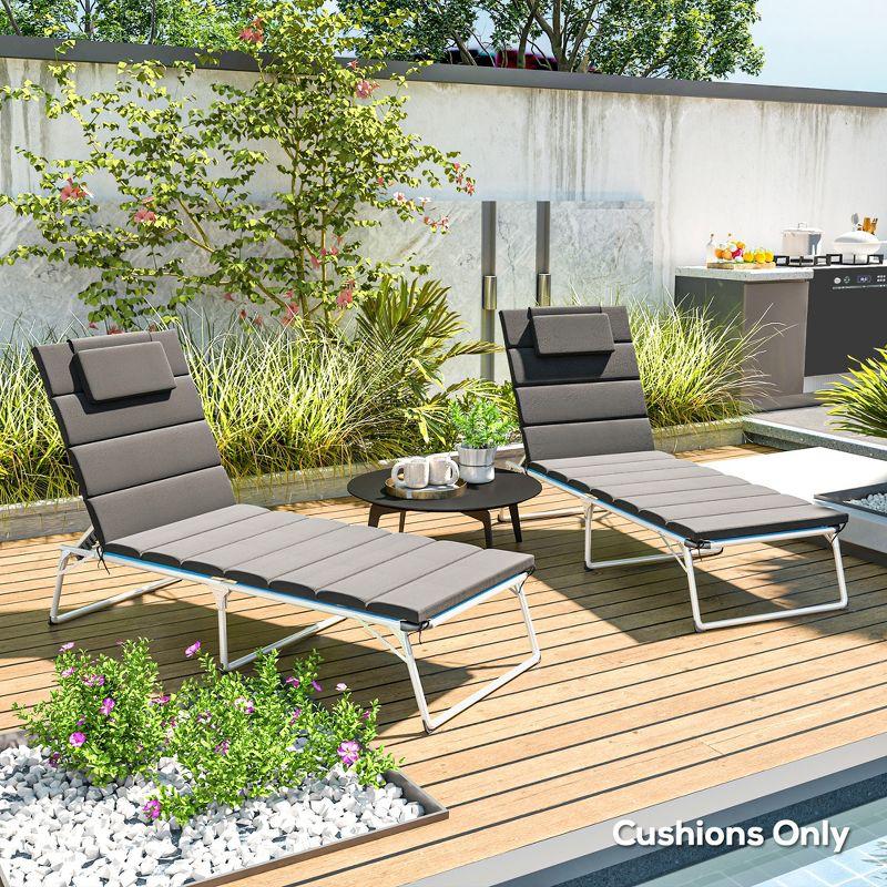 Outsunny Foldable Lounge Chair Cushion Set of 2, UPF50+ 230gsm Olefin and 25D High-Density Foam, Chaise Lounge Cushion Set, 80" x 26", Dark Gray