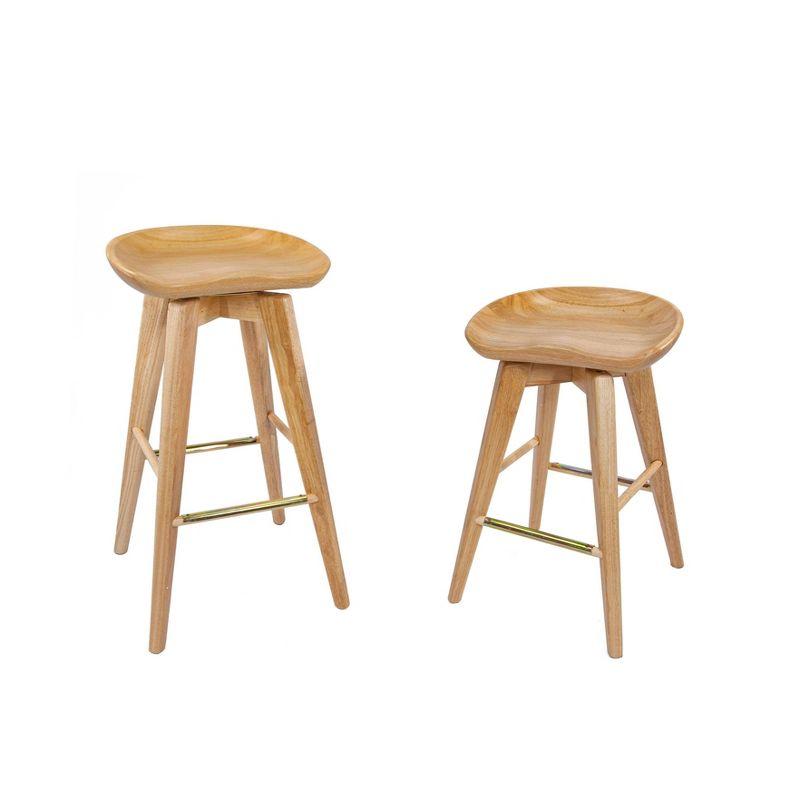 24" Bali Swivel Counter Height Barstool Hardwood/Natural - Boraam: Flared Legs, Backless Design
