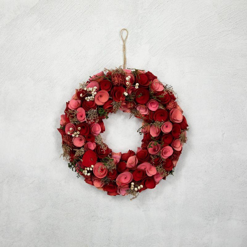 Northlight Seasonal Pink and Red Wooden Roses Artificial Spring Wreath 13-Inch Unlit