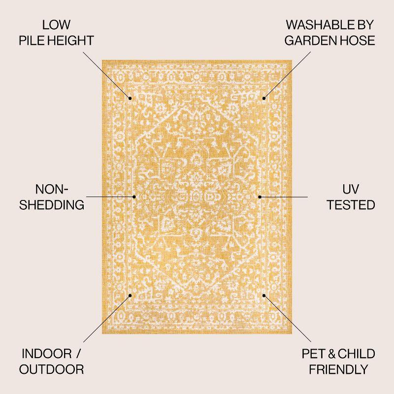 5' x 8' Malta Bohemian Medallion Textured Weave Indoor/Outdoor Area Rug, Yellow/Cream - JONATHAN Y