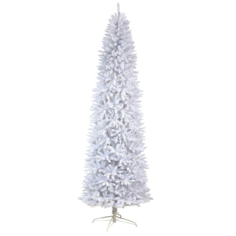 Nearly Natural 9-ft Slim White Artificial Christmas Tree with 600 Warm White LED Lights and 1860 Bendable Branches