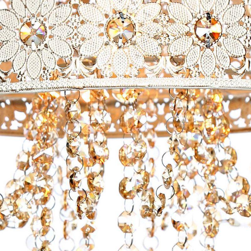 Gold Crystal Drum Pendant Light with Floral Design