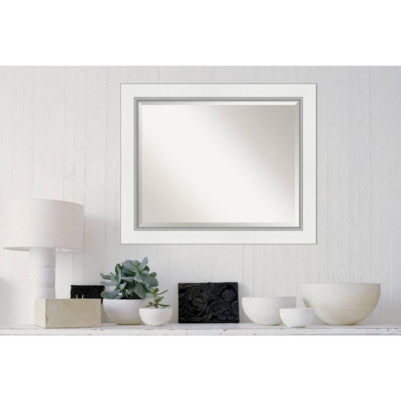 Amanti Art 33" x 27" Eva White Silver Framed Bathroom Vanity Wall Mirror: Modern Rectangular, Wall-Mounted, Beveled Glass