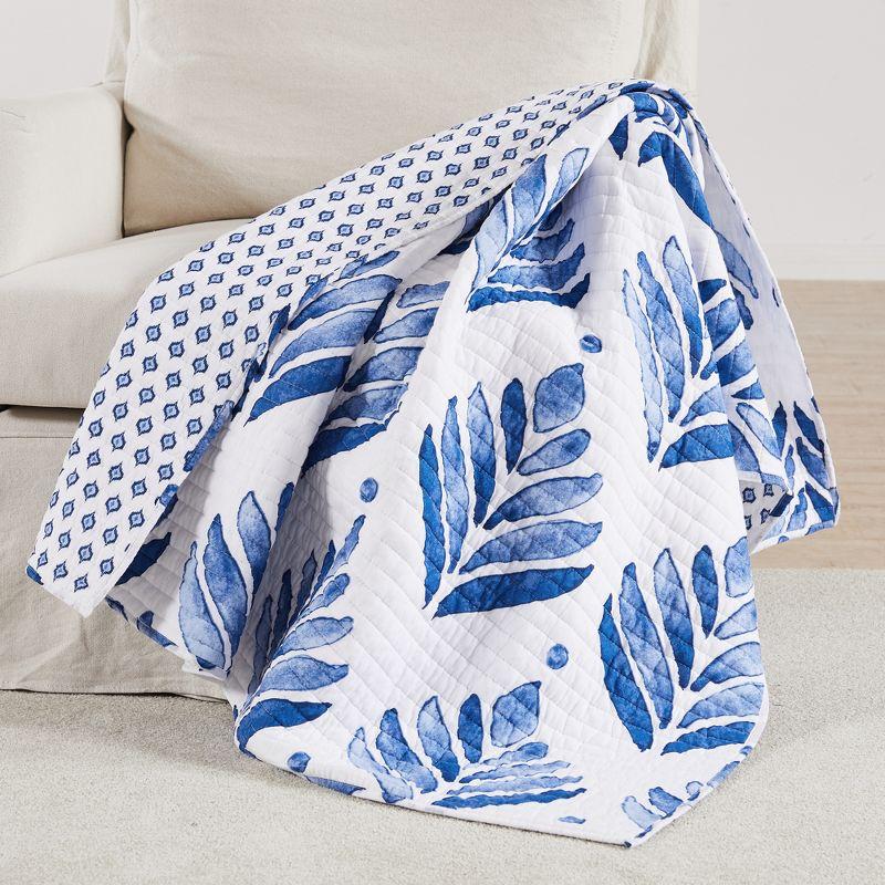 Vintage Blossom Blue and White Cotton Quilted Throw