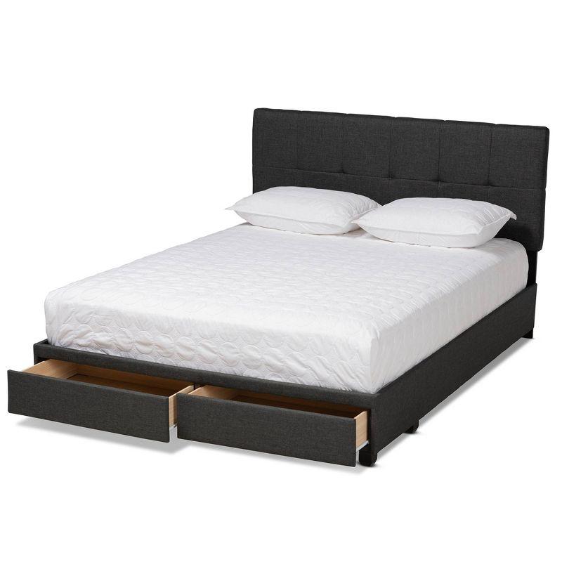 King Netti Fabric Upholstered 2 Drawer Platform Storage Bed - Baxton Studio: Linen-Like Texture, Modern Design