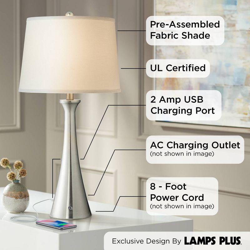 360 Lighting Karl Modern Table Lamps 27 1/2" Tall Set of 2 Brushed Nickel with USB and Outlet White Drum Shade for Bedroom Living Room House Bedside