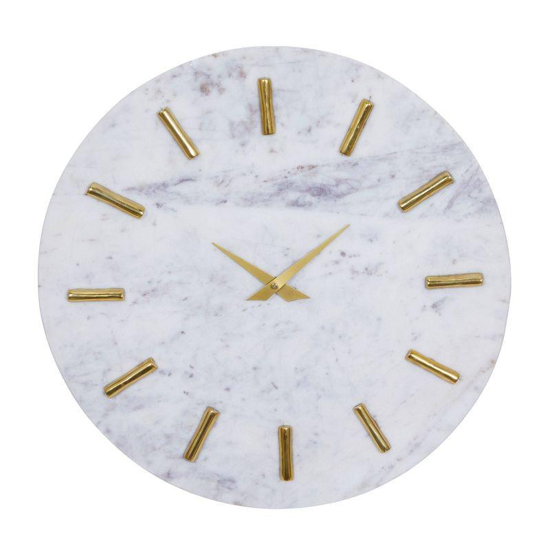 15" White Marble Wall Clock with Gold Accents