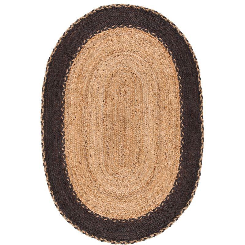 Natural Brown Oval Handwoven Cotton Area Rug 4' x 6'