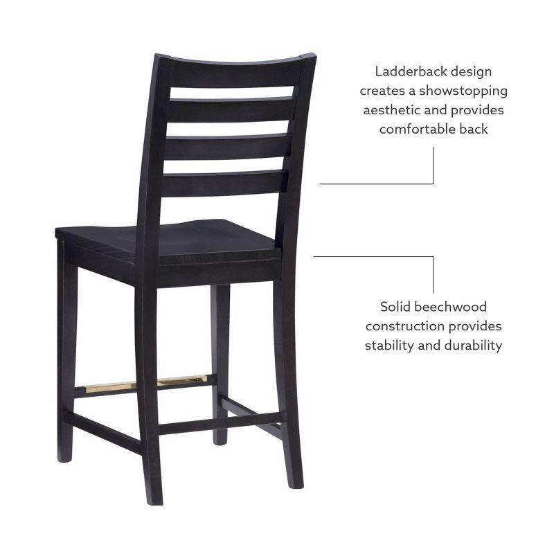 Flynn Black Solid Wood Ladder Back Counter Stools, Set of 2