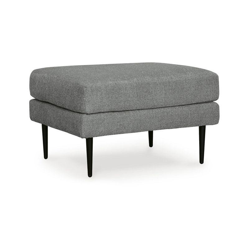 Gray Chenille Ottoman with Black Metal Legs