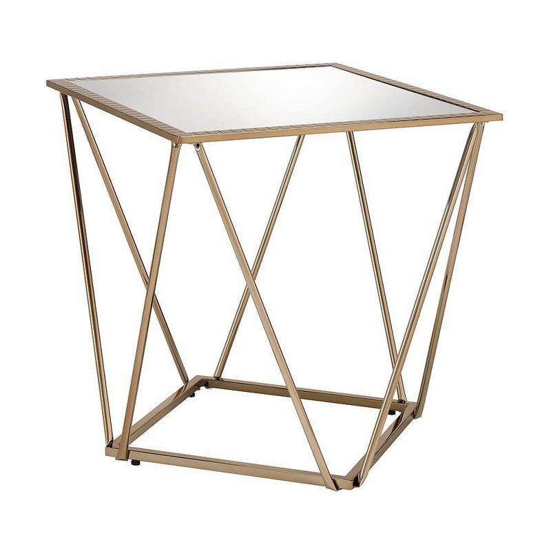 22" Fogya Mirrored Champagne Folding Table Gold Finish - Acme Furniture: No Assembly, Metal Frame, Clear Top