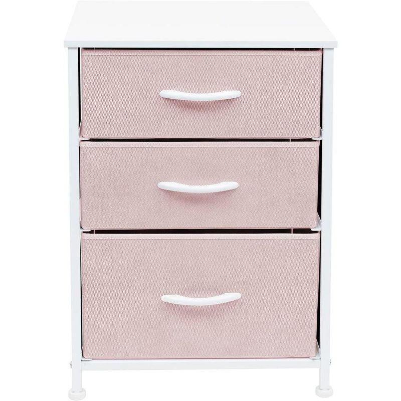 Sorbus Nightstand with 3 Drawers - Furniture Storage for Bedroom, Closet, Office Organization - Steel Frame, Wood Top, Pastel Fabric Bin (Pink)