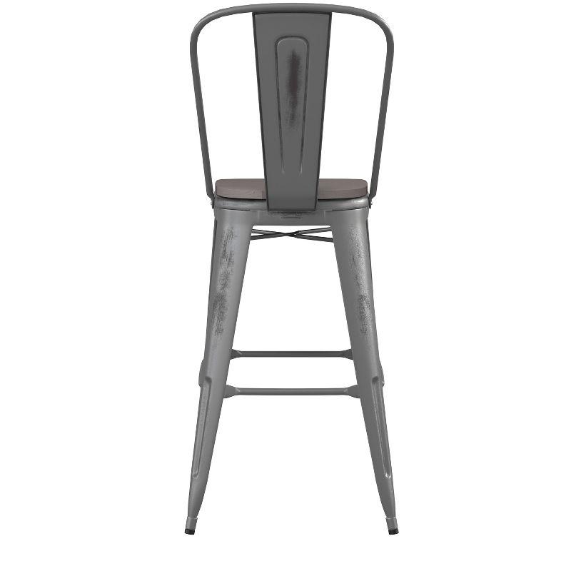 Flash Furniture Lincoln 30'' High Indoor Bar Height Stool with Back with Poly Resin Wood Seat