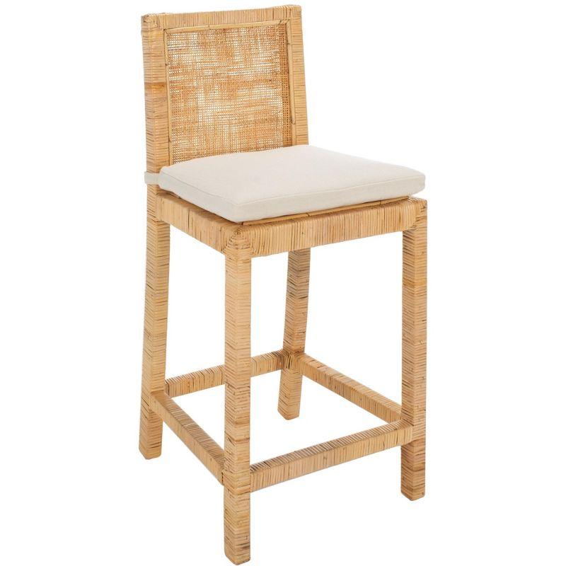 Tojo Cane Counter Stool With Cushion - White/Natural - Safavieh