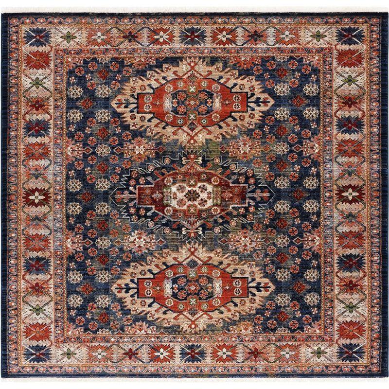 Herat Cream and Rust Medallion Synthetic Square Rug