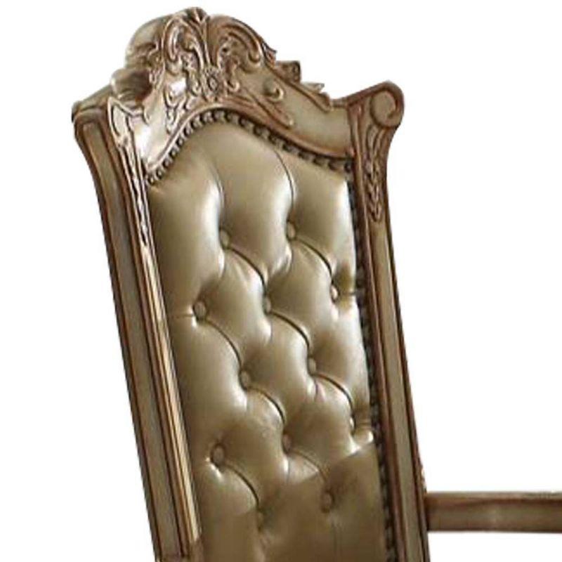 27" Vendome Accent Chair Bone Synthetic Leather/Gold Patina Finish - Acme Furniture: Tufted, No Assembly, Wood Frame