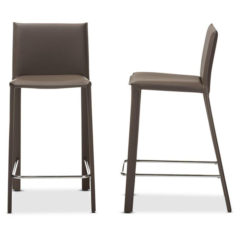 Crawford Contemporary Taupe Leather & Metal Counter Height Barstools, Set of 2