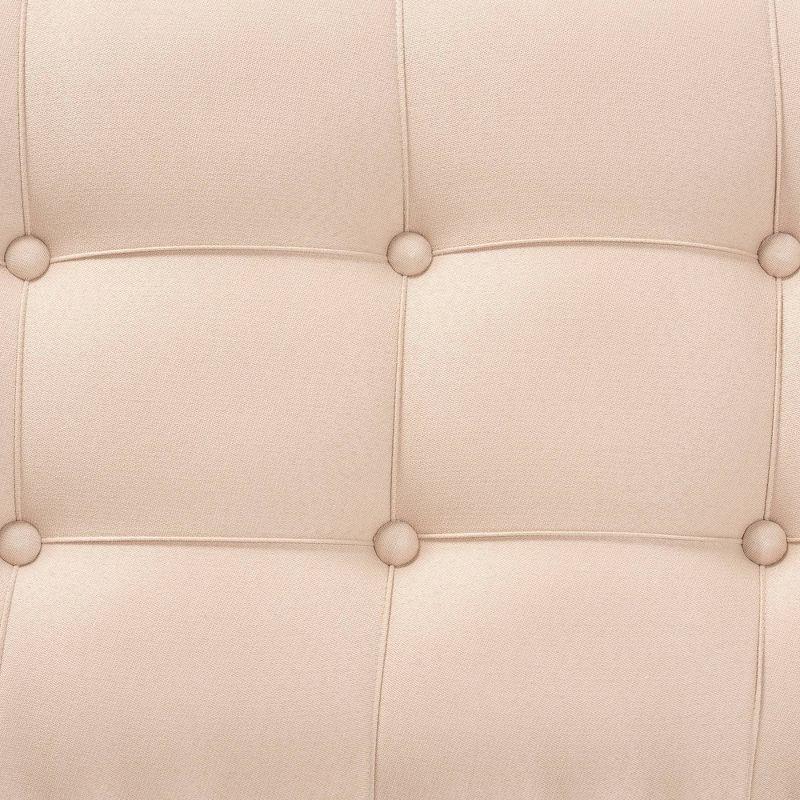 Hedia Fabric Upholstered and Wood Accent Bench Beige/Silver - Baxton Studio: Mirrored Glass, Foam-Padded, Button-Tufted