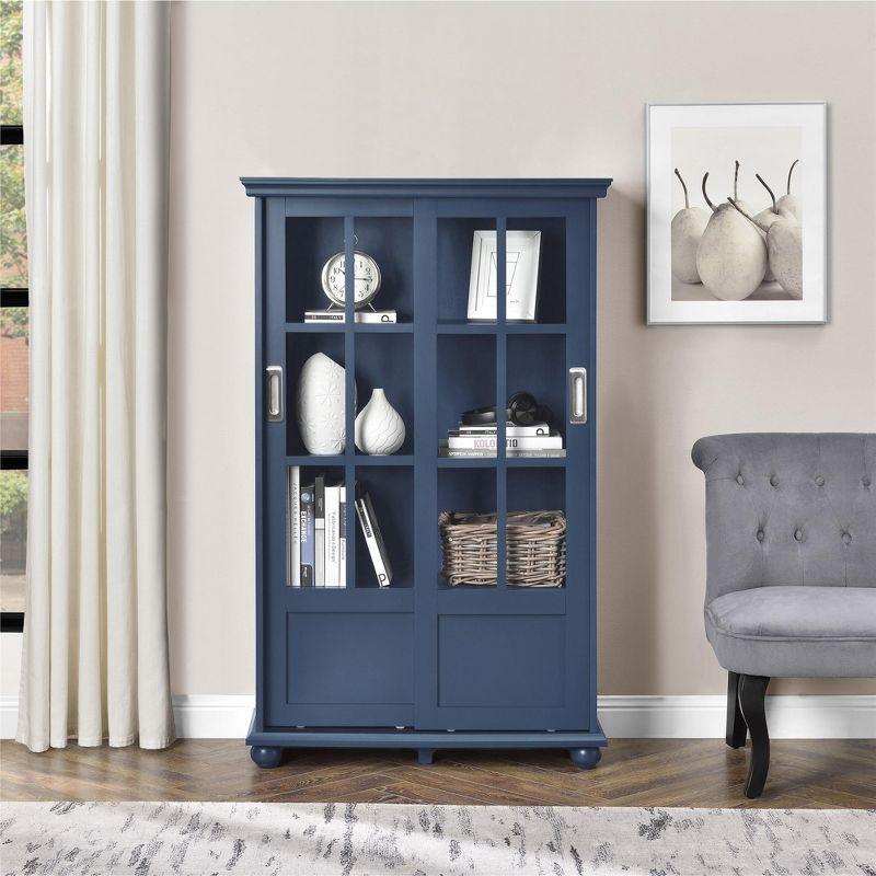 Ameriwood Home Aaron Lane Bookcase with Sliding Glass Doors, Blue