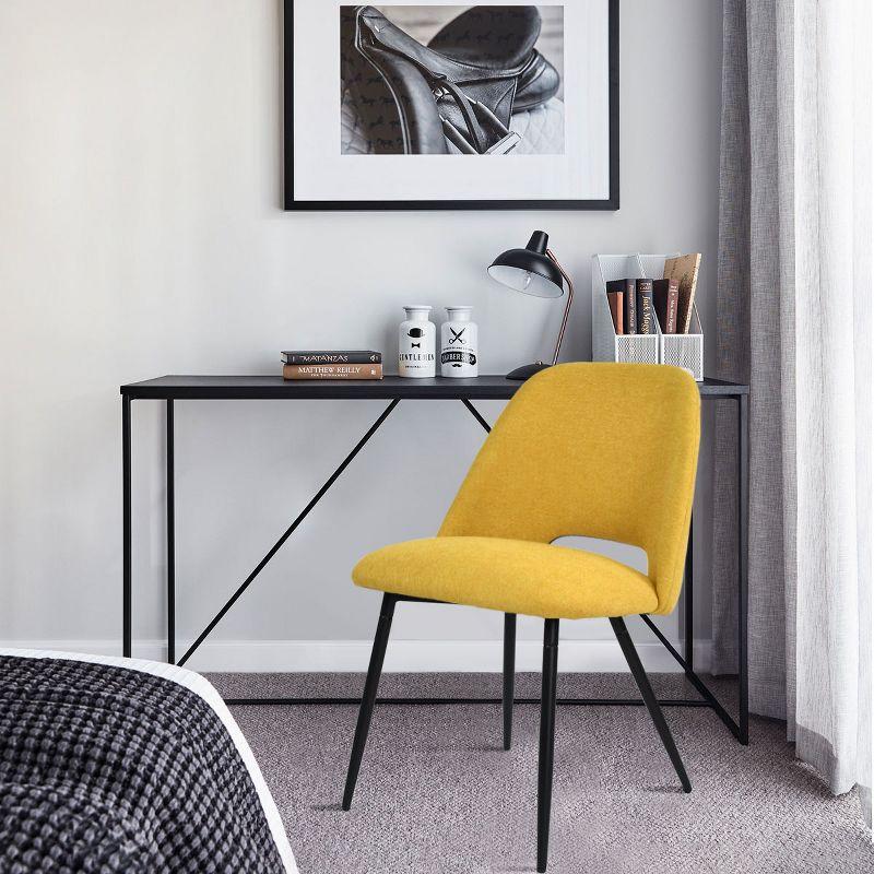 Yellow Upholstered Side Chair with Cutout Back and Black Legs