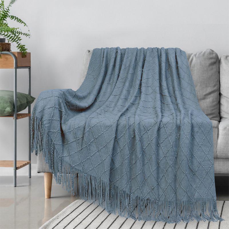 PAVILIA Knit Textured Soft Throw Blanket for Sofa, Living Room Decor, and Bed