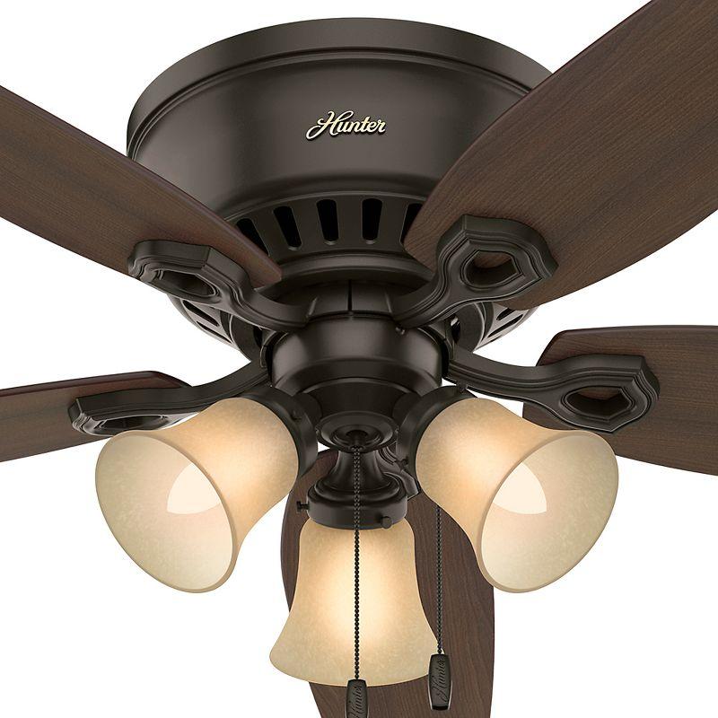 52" Builder Low Profile 5 - Blade Flush Mount Ceiling Fan with Pull Chain and Light Kit Included