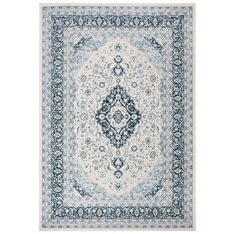 Isabella Cream and Dark Blue Synthetic Area Rug, 4' x 6'