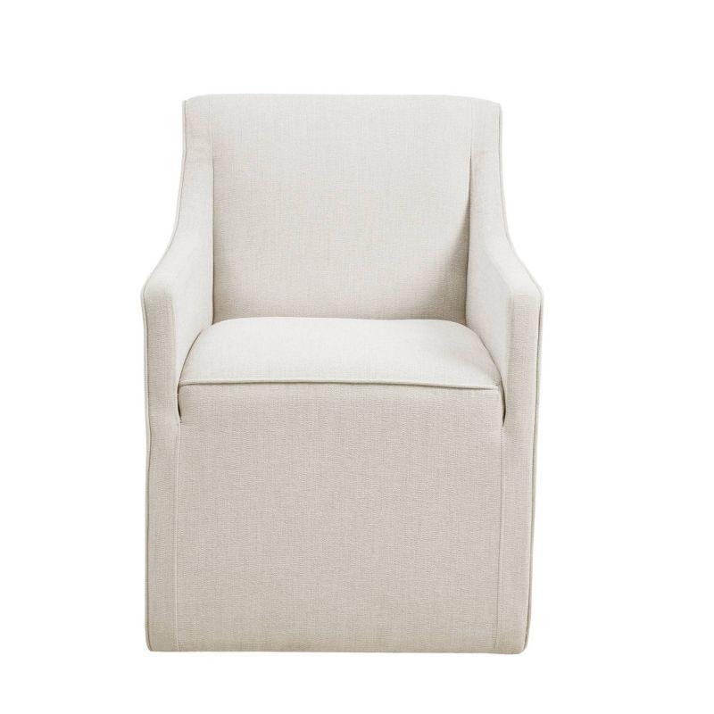 Cream Upholstered High Back Dining Arm Chair with Casters