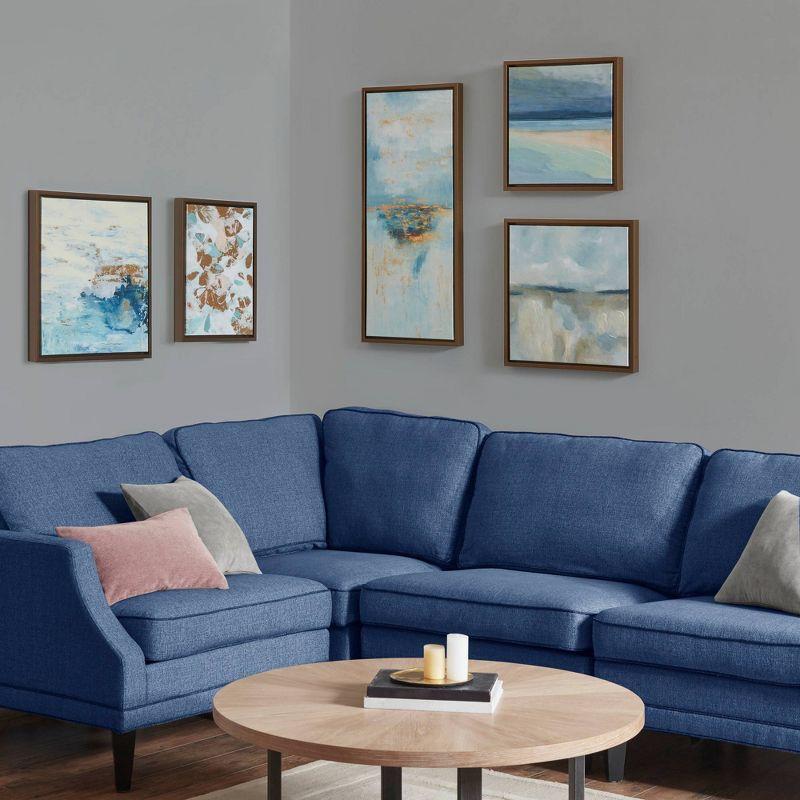 Blue Horizon 5-Piece Abstract Canvas Wall Art Set with Bronze Frame