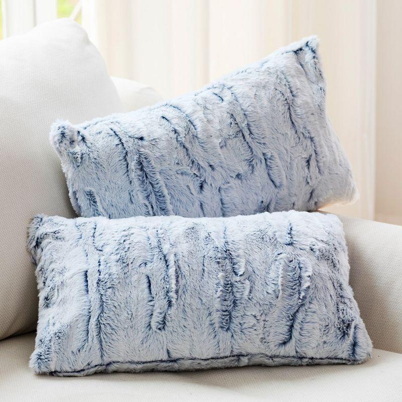 Blue Ombre Faux Fur Rectangular Throw Pillow Set