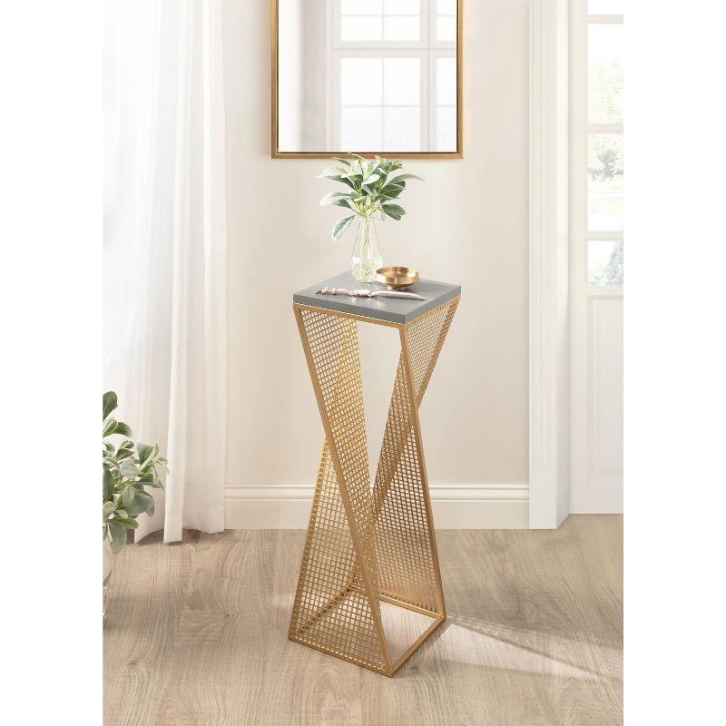 Elita Rustic Gray and Satin Gold Wood-Metal Pedestal Table