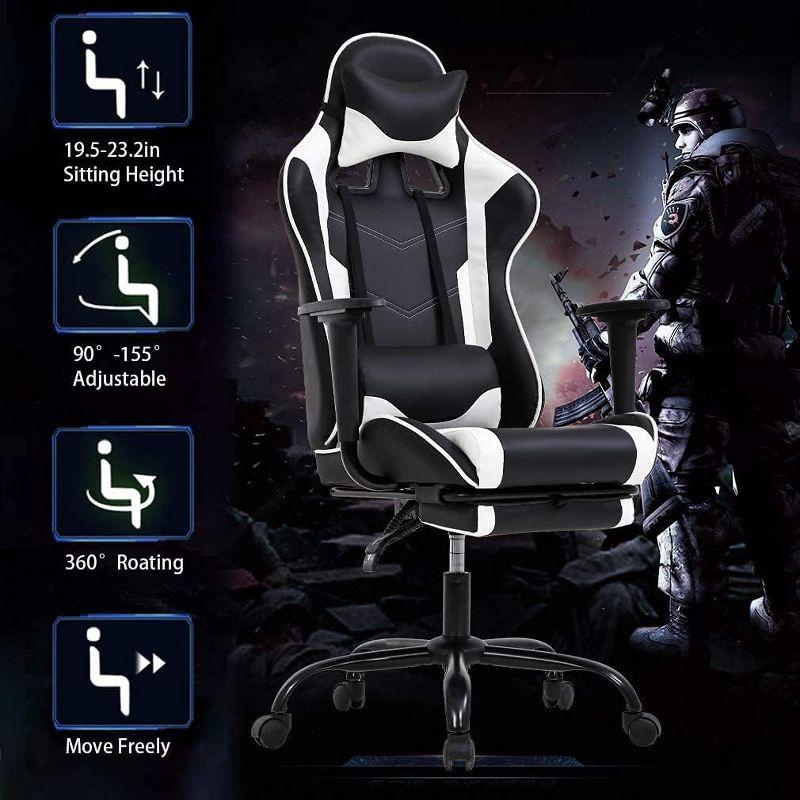 FDW PC Gaming Chair Desk Chair Ergonomic Office Chair Executive High Back PU Leather Racing Computer Chair with Lumbar Support Footrest