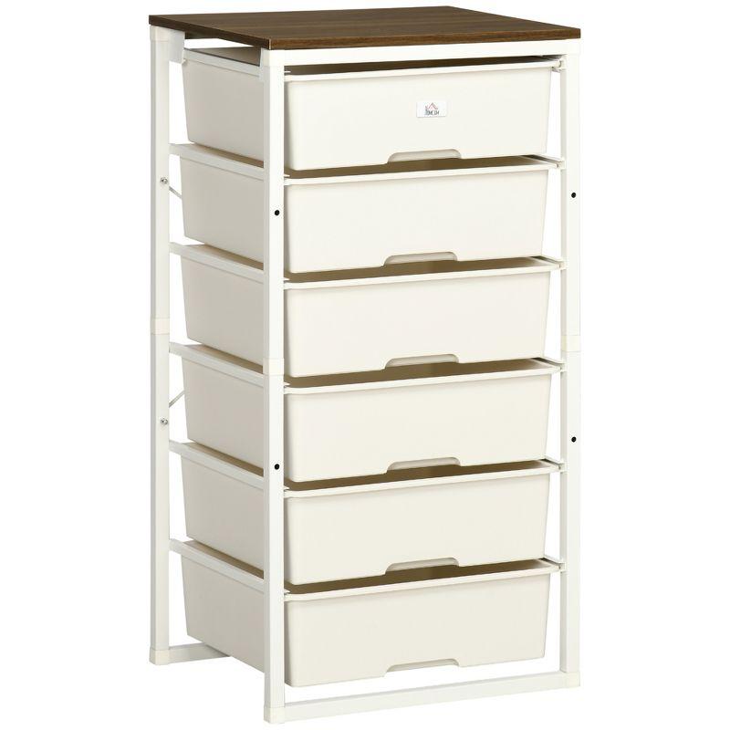 HOMCOM Dresser Storage Drawers with 6 Plastic Bins and Steel Frame, Crafting Bins for Living Room, Bedroom