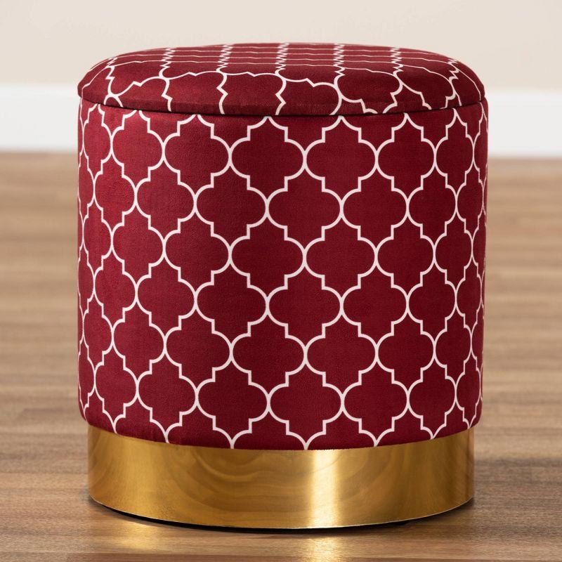 Serra Quatrefoil Velvet Upholstered Metal Storage Ottoman - Baxton Studio