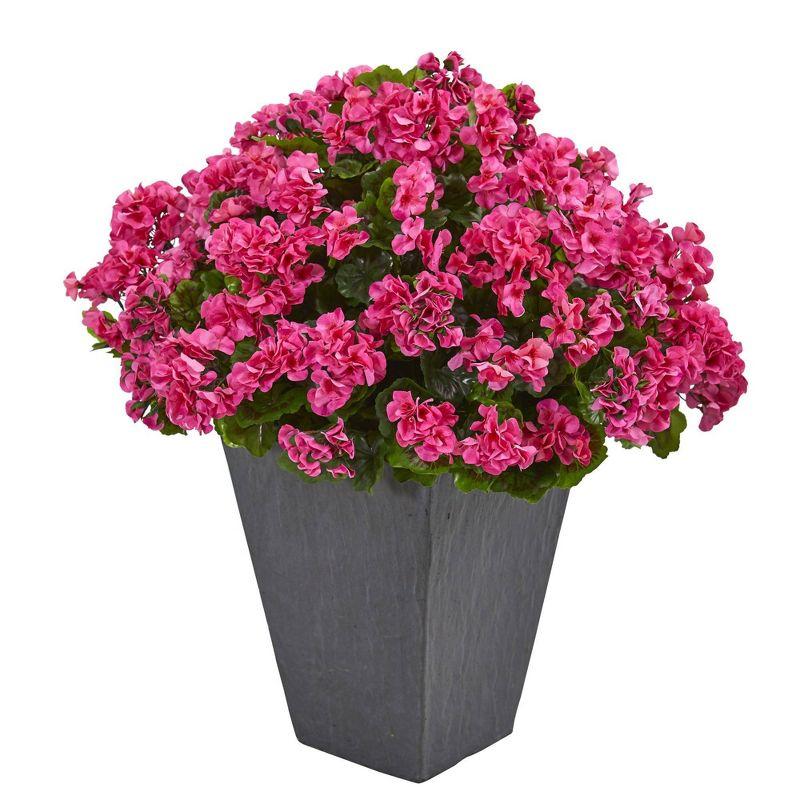 Red Geranium Artificial Plant in Gray Clay Planter