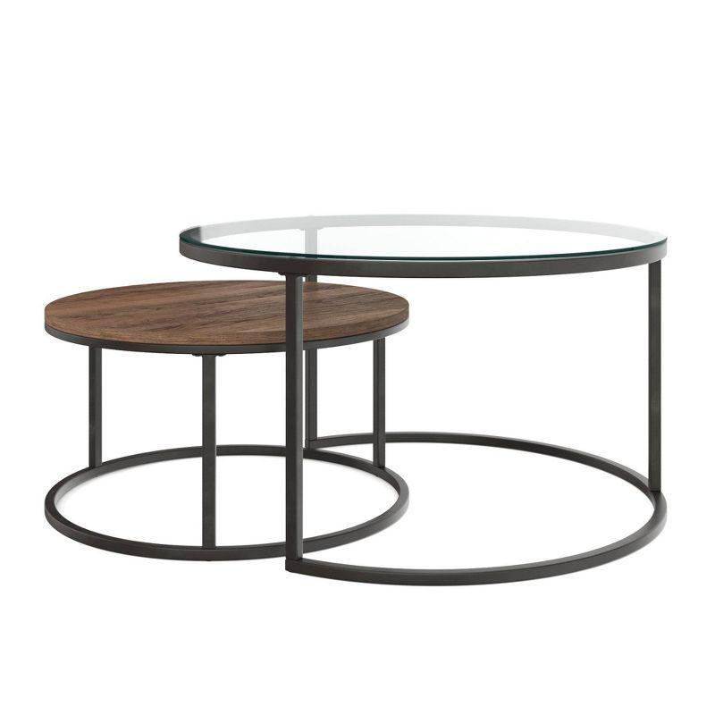 Nathan James Stella Nesting Coffee Tables Glass Metal Base: 2-Piece Set, Laminate Top, Modern Design